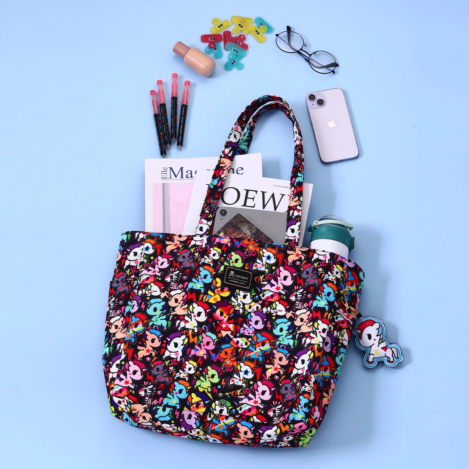 Official Tokidoki Unicorno large tote bag – lightweight women’s shopping & travel shoulder bag with Unicorno keychain