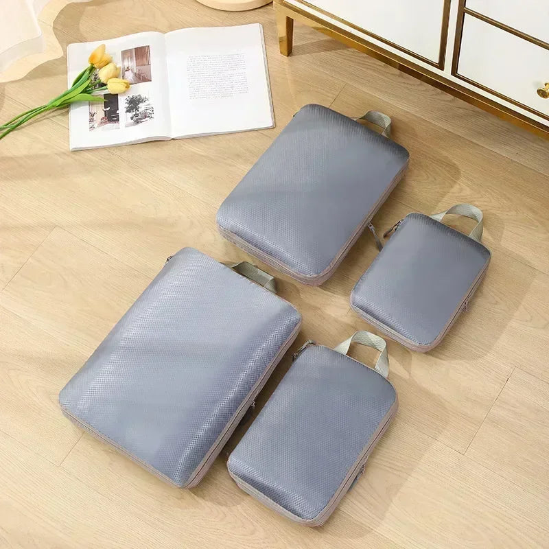 4-Piece Compression Packing Cube Bag Set – Travel & Luggage Storage Organisers with Shoe Bag, Waterproof Mesh & Zipper