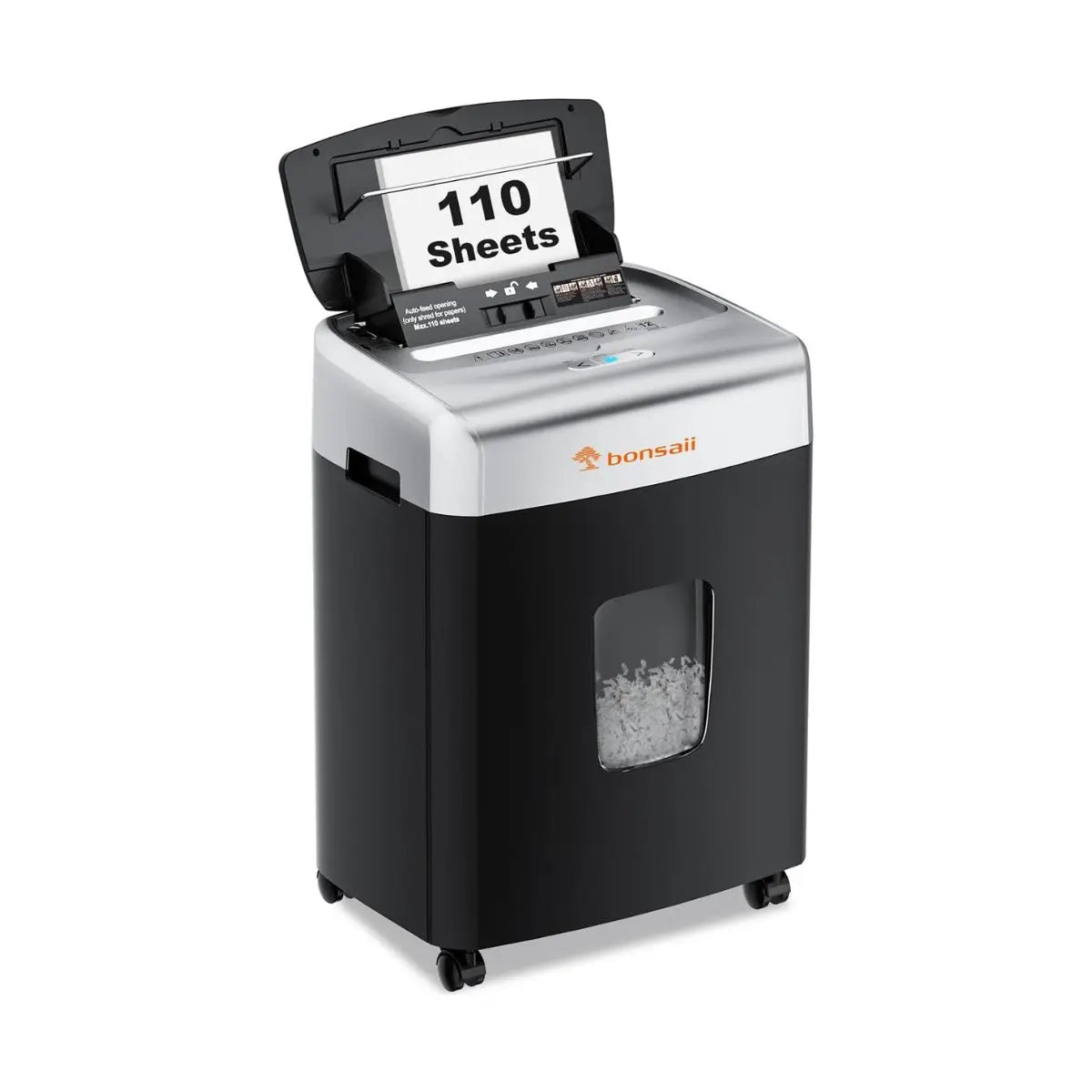 Bonsaii 110-Sheet Auto-Feed Micro-Cut Paper Shredder – Heavy Duty Office Shredder with 6-Gallon Large Waste Bin