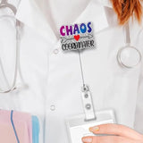 ✨ Funny “Chaos Coordinator” Badge Reel – Silver Glitter Retractable ID Holder with Clip for Nurses, Doctors & Office Staff