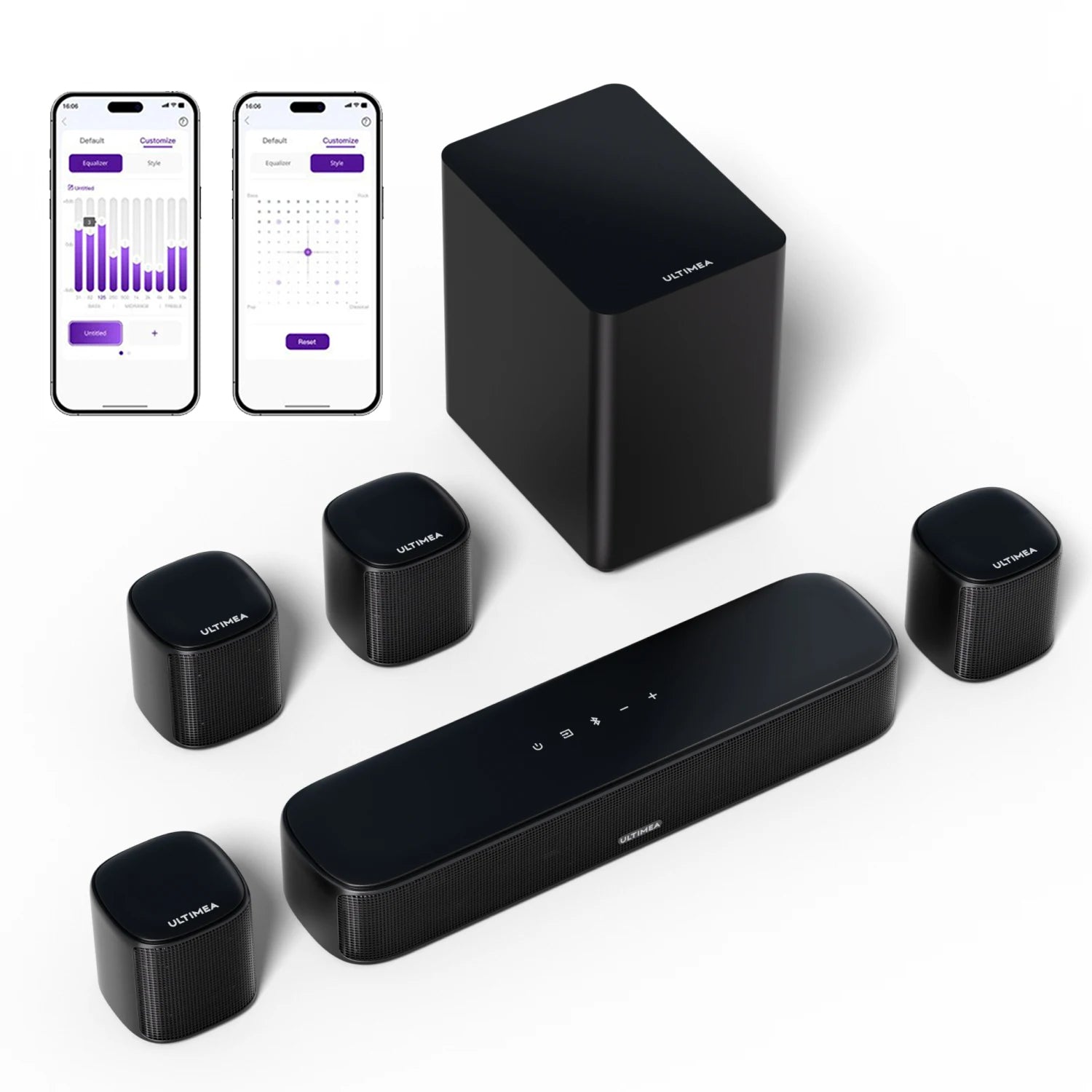 ULTIMEA 7.1ch Virtual Surround Soundbar – 330W Peak Power TV Sound System with Subwoofer, 4 Surround Speakers & App Control
