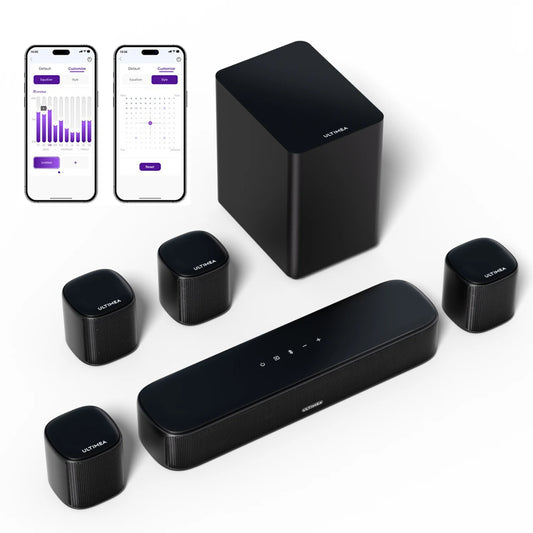 ULTIMEA 7.1ch Virtual Surround Soundbar – 330W Peak Power TV Sound System with Subwoofer, 4 Surround Speakers & App Control