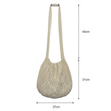 Wool-Knitted Shoulder Shopping Bag for Women – Vintage Cotton Cloth Tote, Large Crochet-Style Shopper Handbag