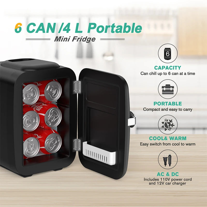 Crownful 4 L Mini Fridge – AC/DC Cooler & Warmer for Beauty, Skincare, Car & Travel