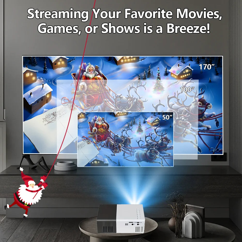 Mini Portable LED Projector Kit – Includes 72″ Screen & Adjustable Bracket; HDMI / USB / TF Audio Projection for Travel