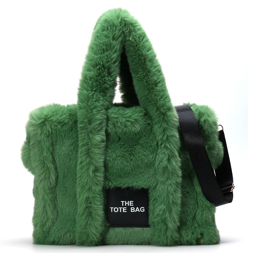 Women’s Fluffy Plush Tote Bag – Solid Color Soft Shoulder & Crossbody Shopper with Large Capacity for Work, Travel & Daily Use