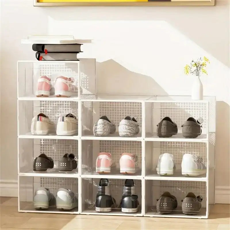 12 Pc / 24 Pc Large Capacity Modular Space-Saving Shoe Box, Transparent Plastic Stackable with Lid, Sneaker Display Box, B - PulinGO