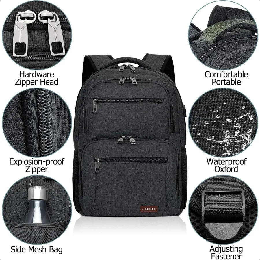 BIKROD 15.6" School & TSA Travel Laptop Backpack – USB Charging Water-Resistant Bookbag for Teen Boys, Men & Women