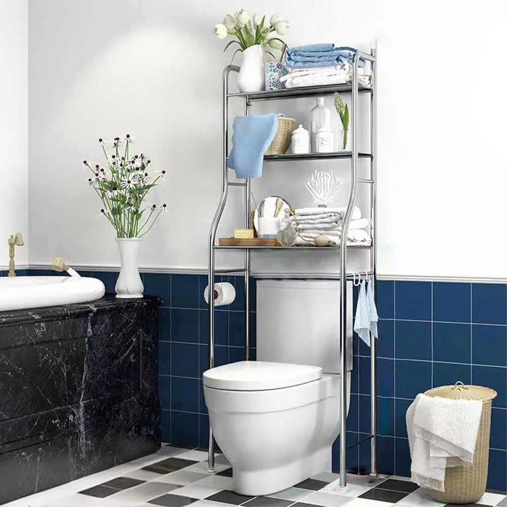 Metal Over-The-Toilet Storage Rack with Towel Hooks & Paper Holder – Space-Saving Bathroom Organizer