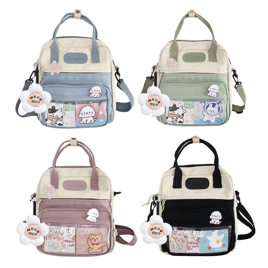 Kawaii School Backpack – Casual Fashion Student Rucksack with Cute Pins for Travel, Shopping & Outdoor Use