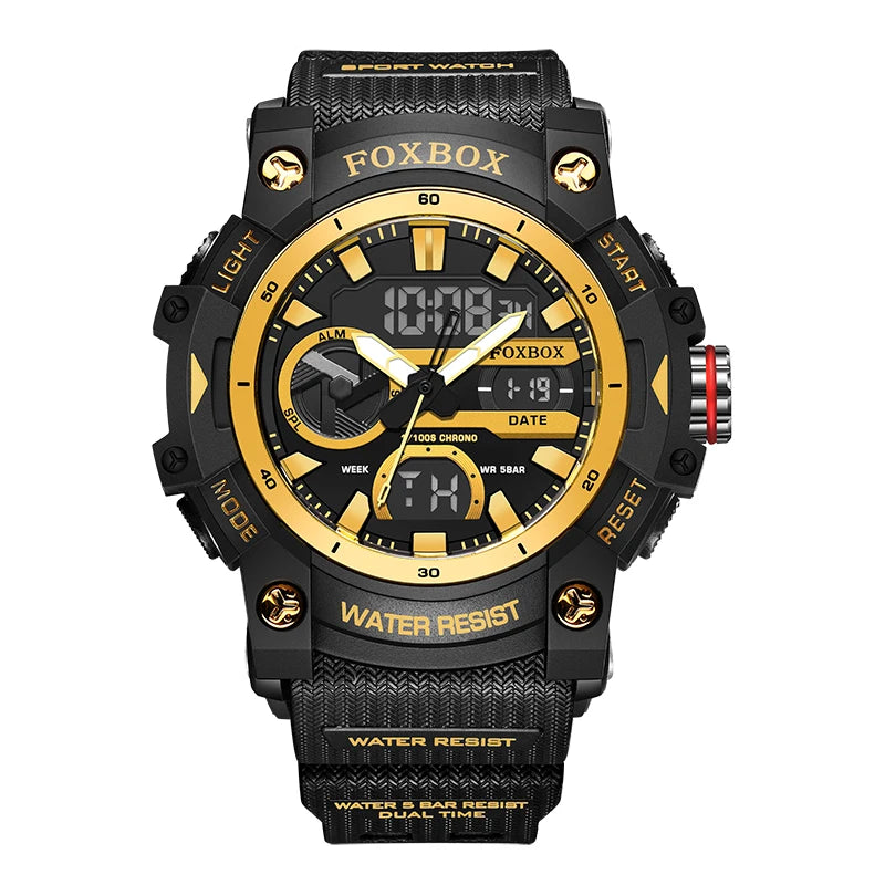 FOXBOX Men’s Sport Watch ⌚ – Shock Resistant, 50M Waterproof, LED Display, Alarm & Stopwatch