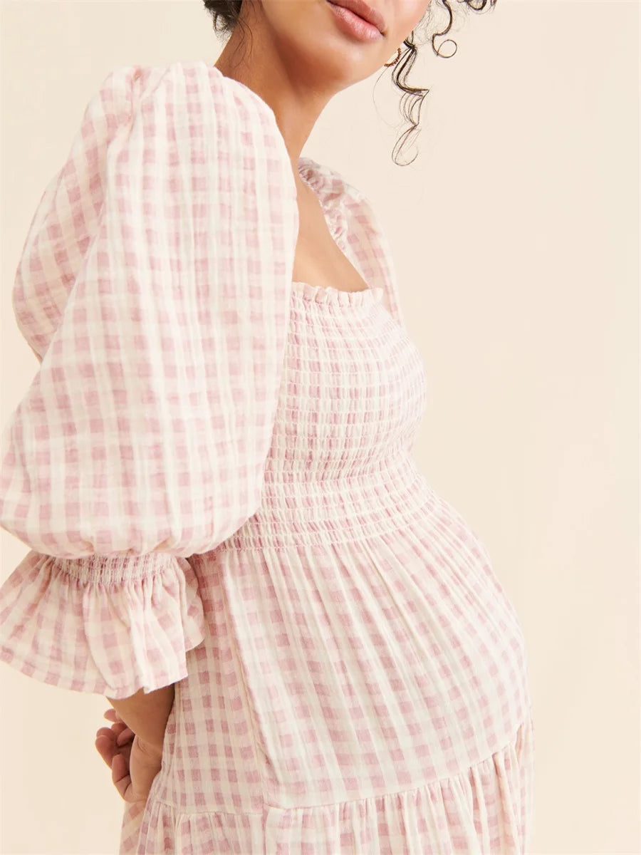 Women’s Floral Print Maternity Dress – Half Sleeve Pregnancy Outfit with Square Neckline, Perfect for Fall Baby Showers