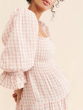 Women’s Floral Print Maternity Dress – Half Sleeve Pregnancy Outfit with Square Neckline, Perfect for Fall Baby Showers