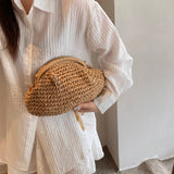 Women Straw Woven Bag with Chain Strap – Large Capacity Fashion Shoulder Satchel for Party & Vacation