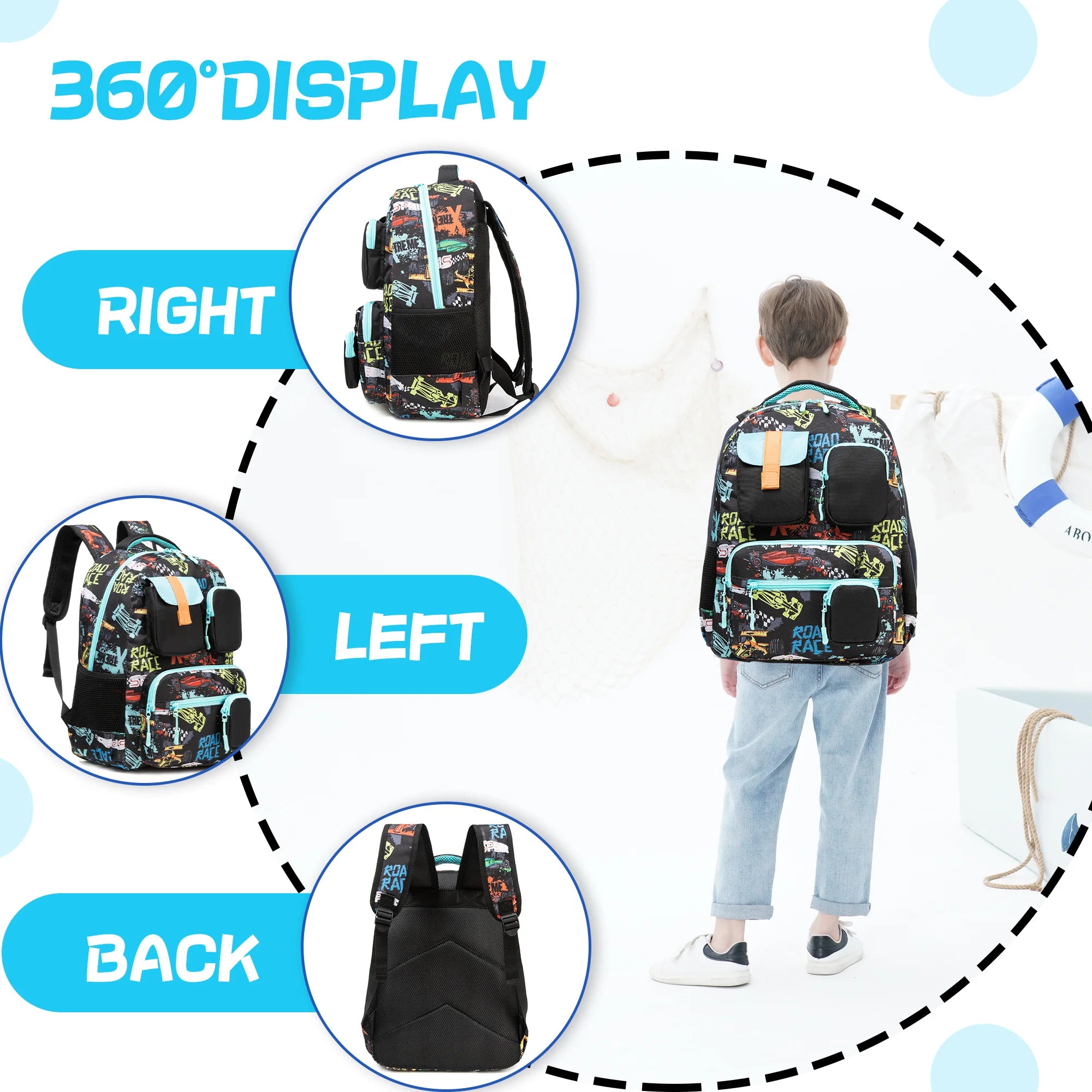 3-Piece School Backpack Set for Boys – Aesthetic Kids Backpack Set for Elementary Students Ages 8–10