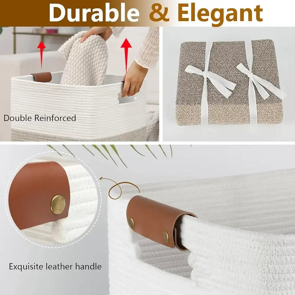 Extra-Large Cotton Woven Laundry Hamper with Handles – Versatile Storage Basket for Toys, Blankets & Pet Supplies