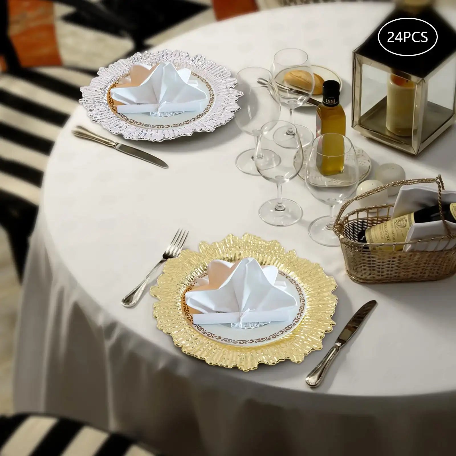 13″ Round Durable PP Serving Charger Plates Set – Spill-Proof, Elegant Coral Reef Design