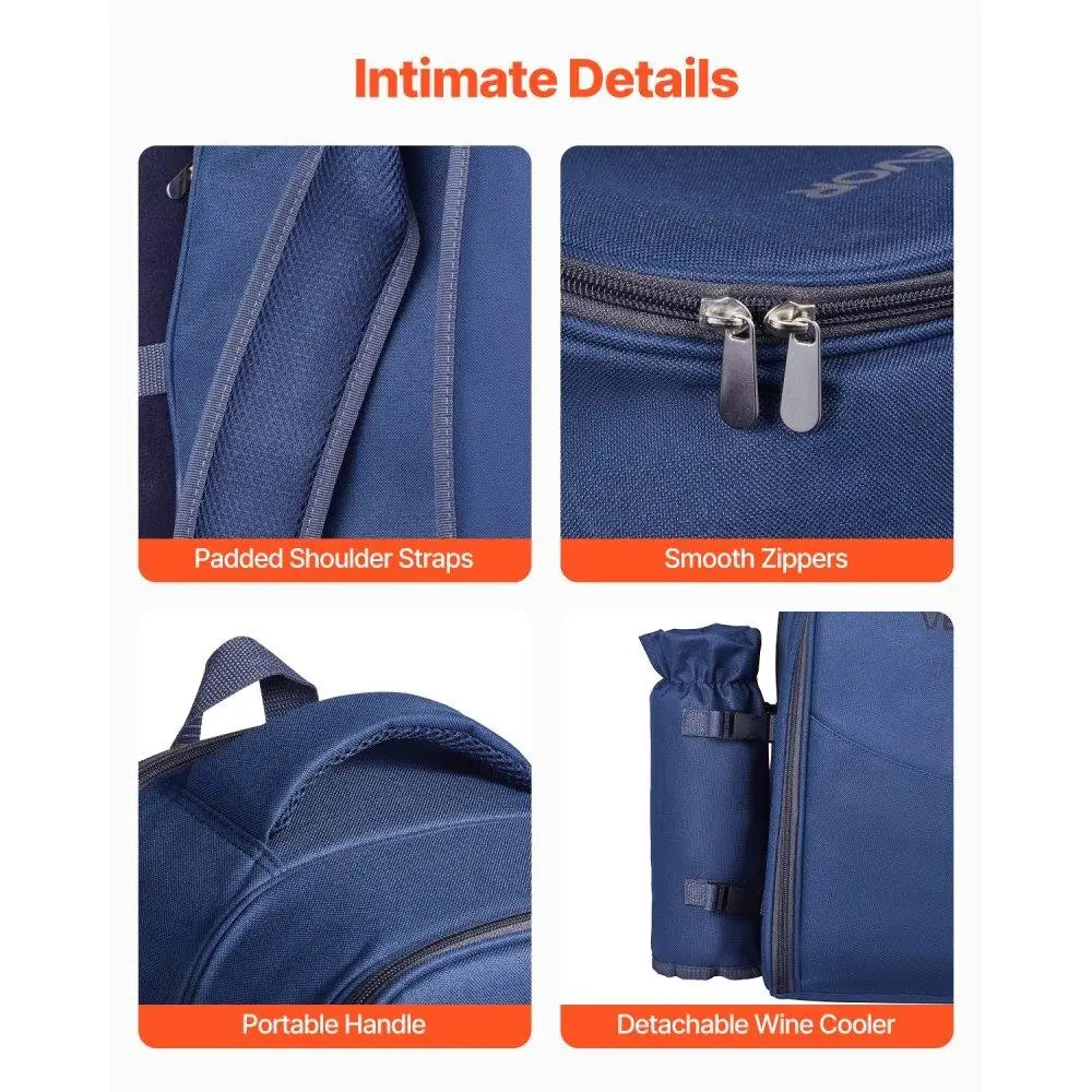 Navy Blue Picnic Backpack for Two – Insulated Cooler Compartment | Outdoor Beach & Camping Daypack