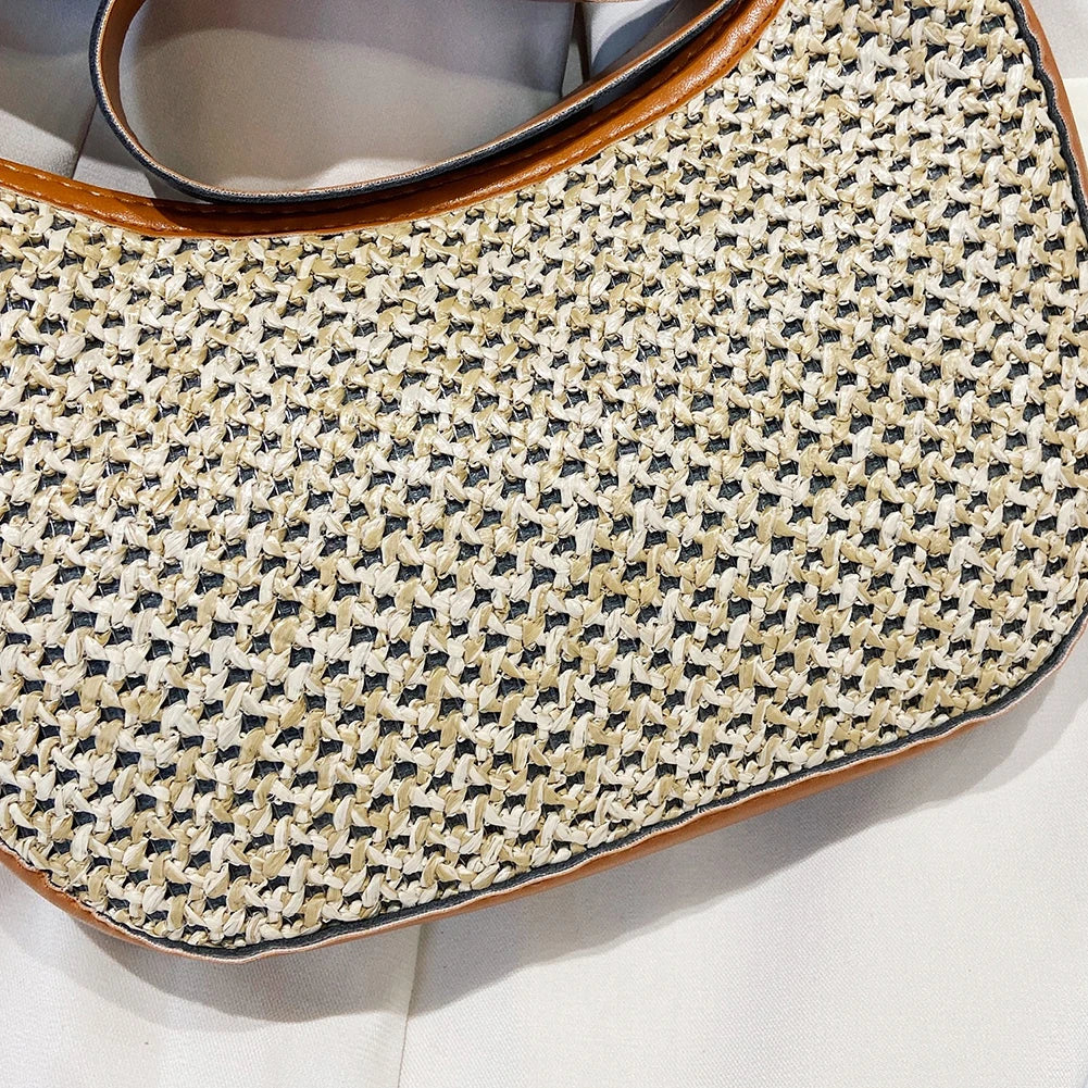 Breathable Summer Straw Crossbody Bag for Women – Fashion Woven Satchel with Zipper Closure