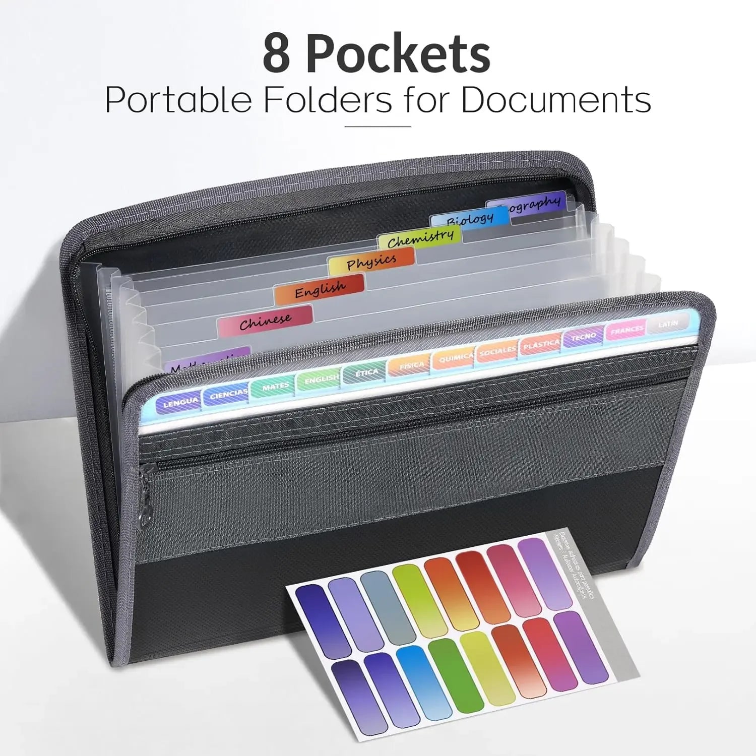 Expandable File Organizer with Security Zipper – 12-Pocket Document Folder with Front Pen Holder for Office & School