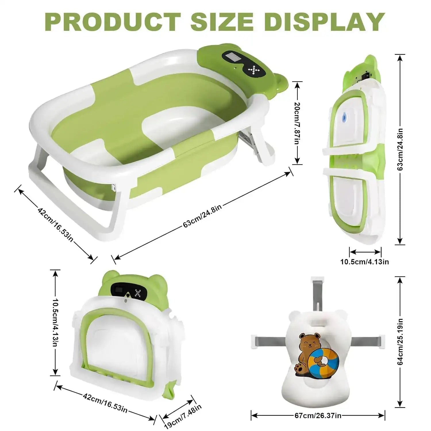 Foldable Baby Bathtub with Thermometer & Floating Cushion – Newborn to Toddler (0-36 Months)
