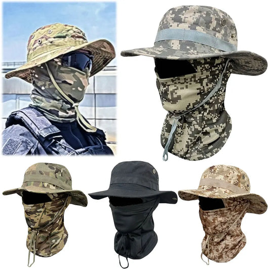 “Sun Hat & Balaclava Full Face Mask Set – Wide Brim Bucket Hat for Sun Protection, Fishing, Hiking & Camping”