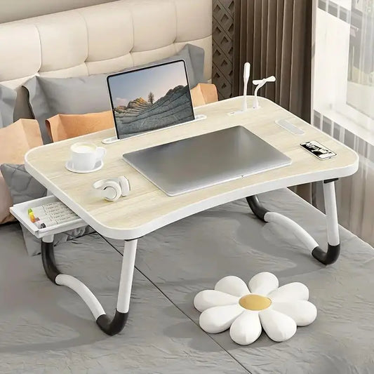 Portable Laptop Desk 💻 – USB Light, Small Fan, Cup Holder, Tablet Slot & Handle – Foldable Laptop Table