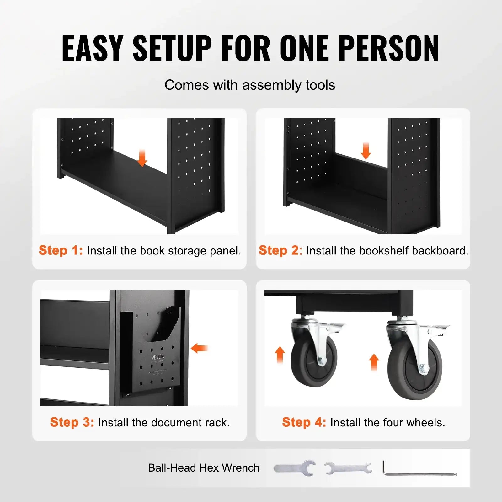 Heavy-Duty Rolling Book Cart 330 lbs Capacity – L-Shaped Flat Shelves on Lockable Wheels
