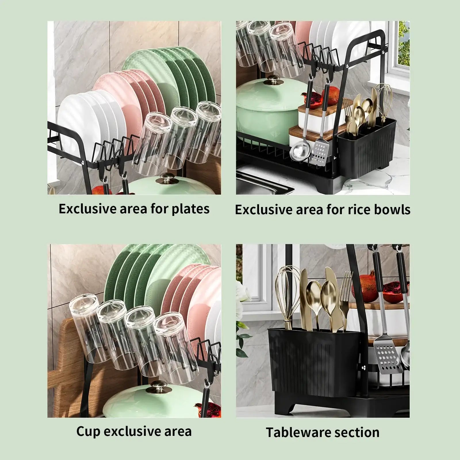 2-Tier Large Dish Drying Rack with Drainboard & Utensil Holders – Kitchen Counter Dish Drainer