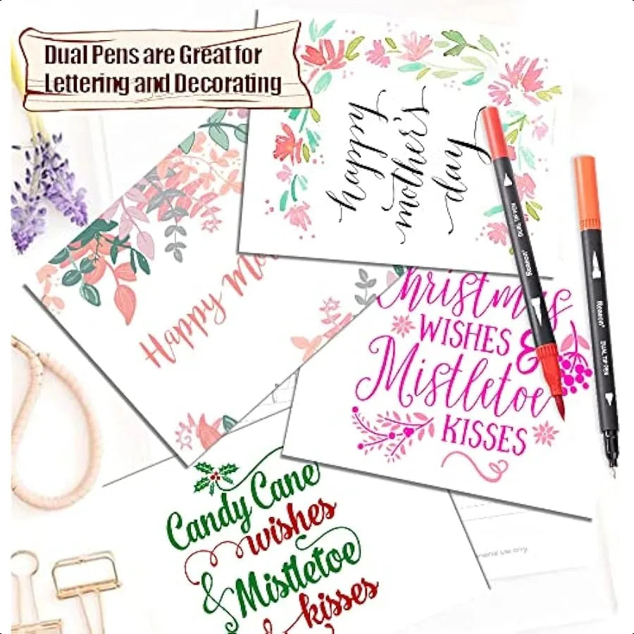 Dual Brush Tip Coloring Markers – 34-Color Set for Calligraphy, Journaling & Drawing 🎨