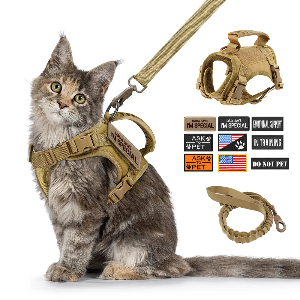 Tactical Cat Harness & Leash with 9 Patches – Adjustable Training Vest with Handle for Cats, Small Dogs & Puppies
