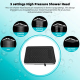 13″ High-Pressure Rain Shower Head – 5 Spray Modes, Chrome Finish