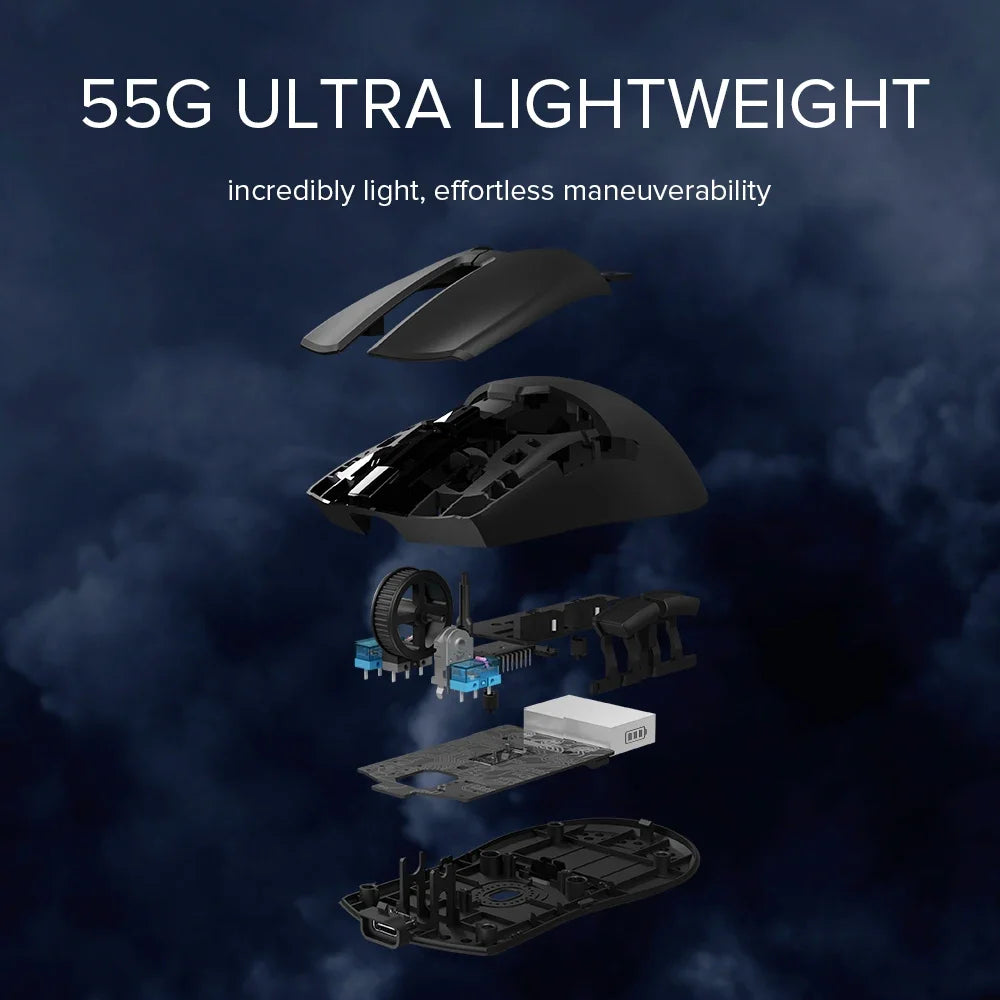 Delux M800 Ultra Lightweight Gaming Mouse – 55g PAW3395 Sensor, Tri-Mode Wireless/Bluetooth/Wired, 26,000 DPI & 4K Compatible