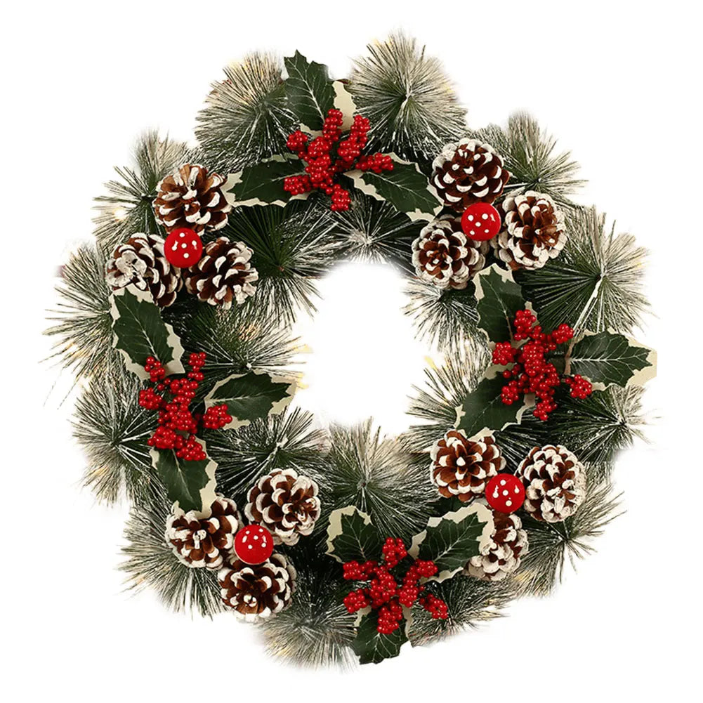 Christmas Hanging Wreath Decoration – Festive PVC Door Décor with Bow, Berries, Santa & Reindeer Design