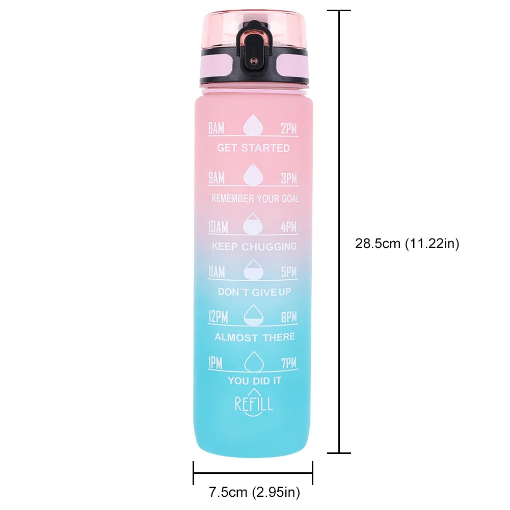 1000ml Motivational Water Bottle with Handle – Frosted Gradient Time Marker Fitness Cup