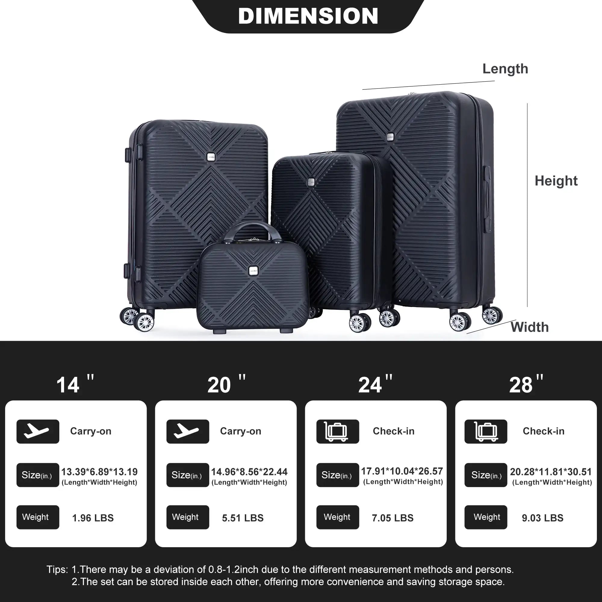 4-Piece Lightweight Travel Luggage Set – Large Capacity Spinner Suitcases with Double Wheels