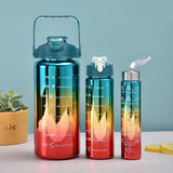 3PCS Leak-Proof Gradient Sports Water Bottles with Straws & Time Markers – Fitness, School & Office