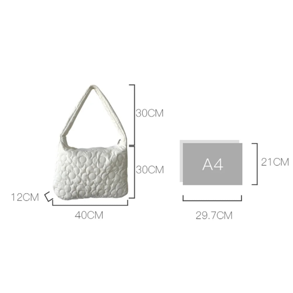 Quilted Top-Handle Bubble Bag – Large Capacity Cotton-Padded Winter Messenger Handbag for Women & Girls