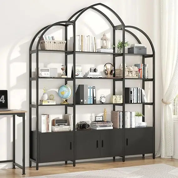 5-Tier L-Shaped Corner Bookcase – White & Gold Modern Display Shelf with Adjustable Feet & Anti-Tip Design