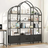 5-Tier L-Shaped Corner Bookcase – White & Gold Modern Display Shelf with Adjustable Feet & Anti-Tip Design