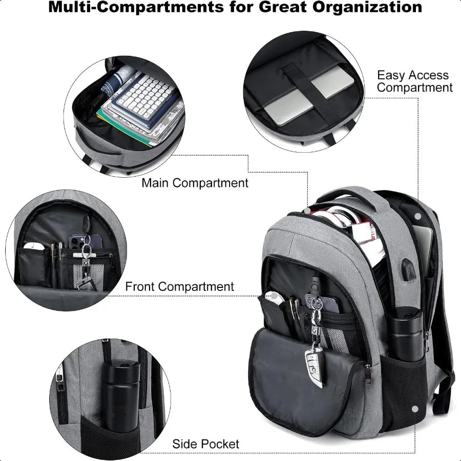 Unisex 15.6" School Laptop Backpack – USB Charging Water-Resistant Bookbag for Teen Boys & Girls | Men & Women Student Daypack