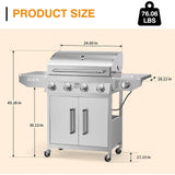 “4-Burner Propane Gas Grill with Side Burner – Stainless Steel BBQ with Thermometer & Enameled Cast Iron Grates”