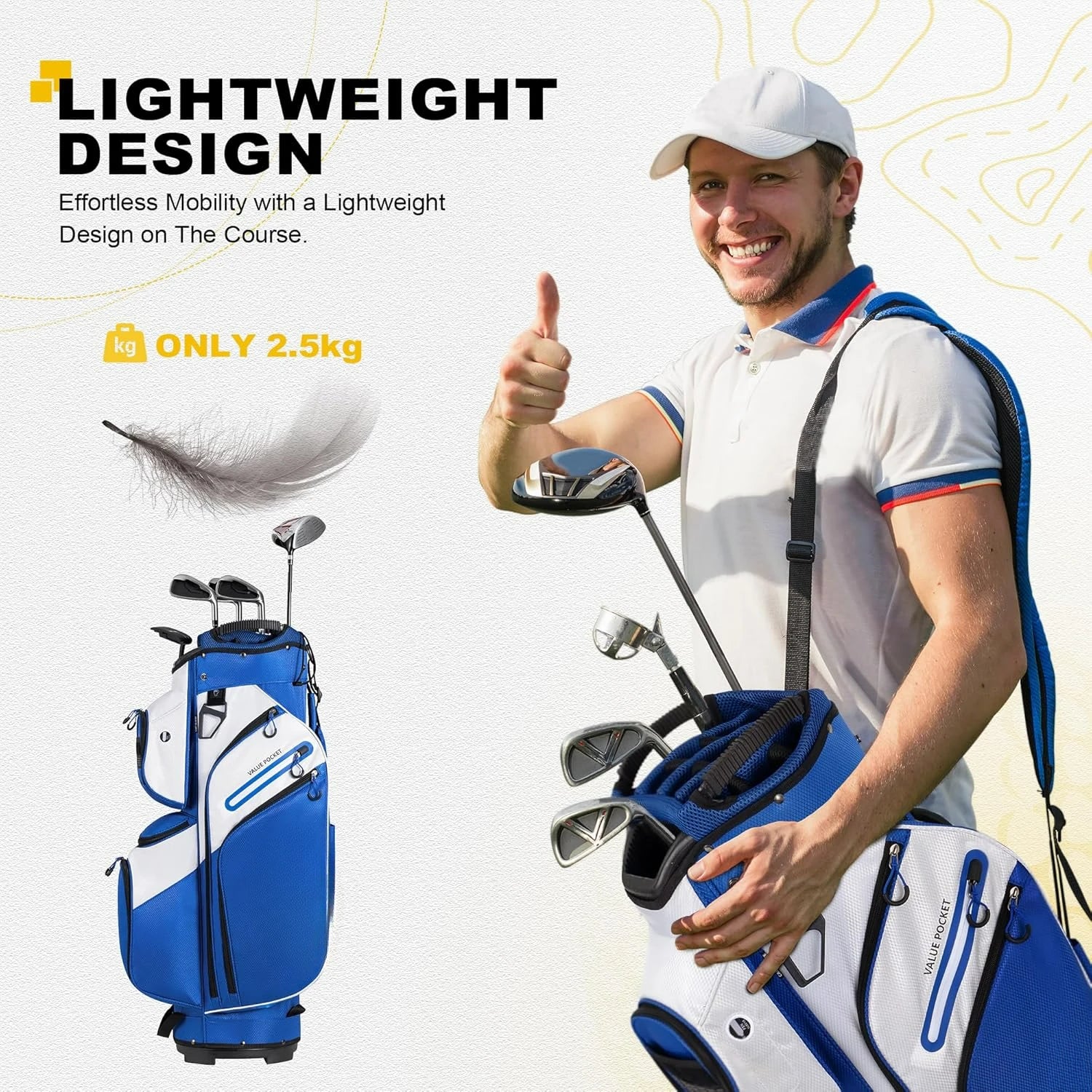 15-Way Cart Golf Bag – Organizer Divider Top, Grab Handles & Rain Cover