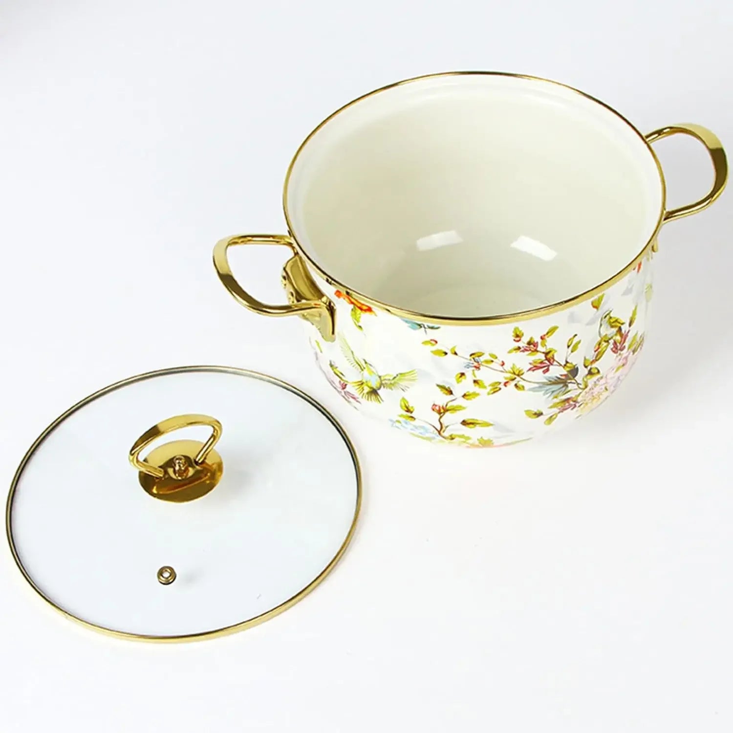 Vintage Deep Flower Cooking Pot with Glass Lid – Nonstick Thick Saucepan with Dual Handles 🍲🌸