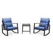 “3-Piece Patio Bistro Set – Outdoor Rocking Chairs with Blue Cushions & Glass-Top Table for Garden, Yard & Poolside”
