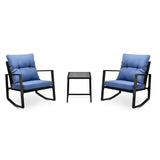 “3-Piece Patio Bistro Set – Outdoor Rocking Chairs with Blue Cushions & Glass-Top Table for Garden, Yard & Poolside”