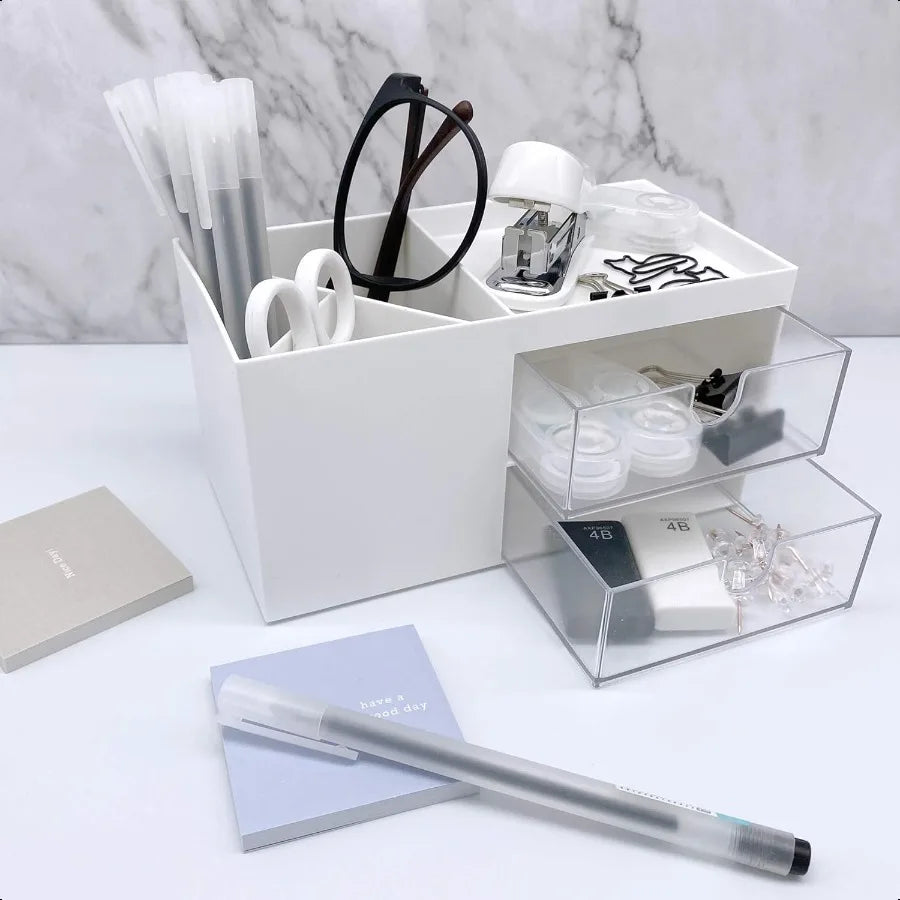 White Mini Desk Organizer – Compact Multi‑Slot Desktop Storage