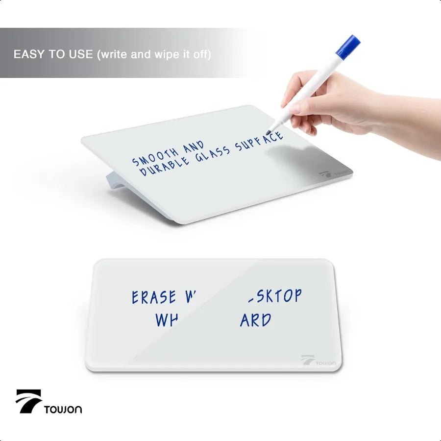 Small Glass Dry Erase Board – Mini Desktop Whiteboard with Easel Stand for Office & Home Workspace