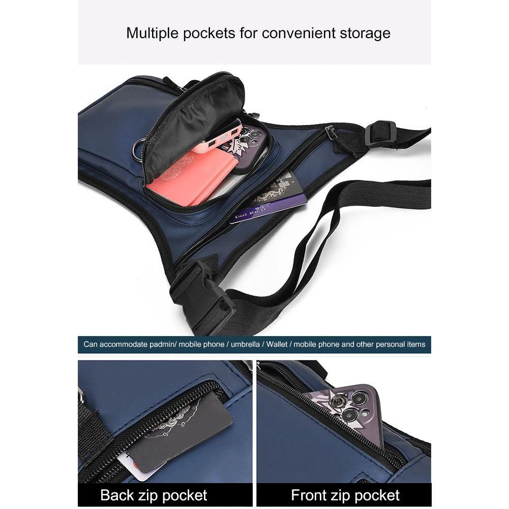 Men’s motorcycle leg side bag – waterproof tactical hip & thigh pack with multipockets for travel, motorbike & casual sports