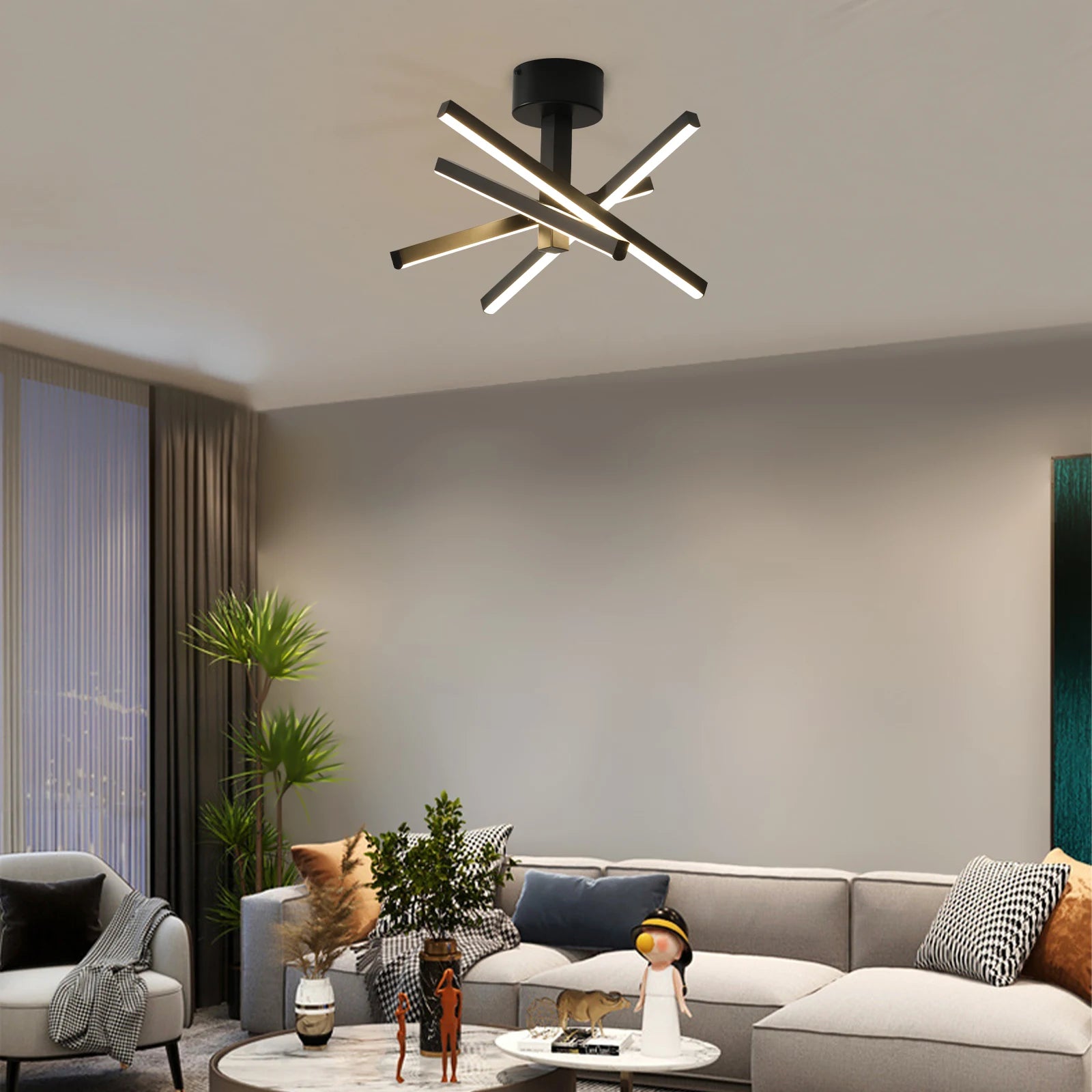 Modern Black LED Semi-Flush Mount Ceiling Light – Stylish Lighting for Corridor, Staircase & Attic